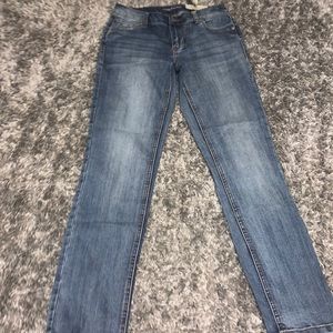 Maurice’s jeans. straight legged very pretty blue color and no distress.